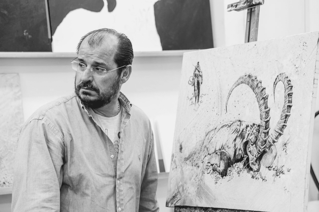 Jorge Manzanares durante el proceso de creación de uno de sus cuadros