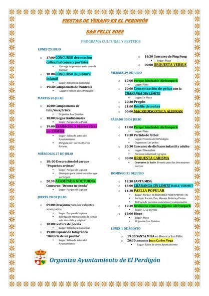 Ayto. El Perdigón. Programa Fiestas de San Félix 2022