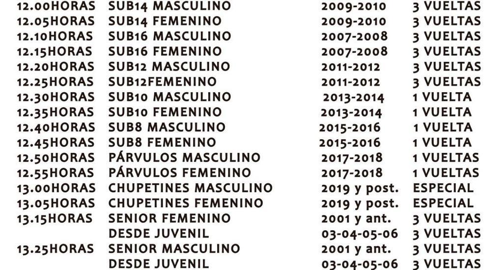 Horarios categoría la vendimia toro