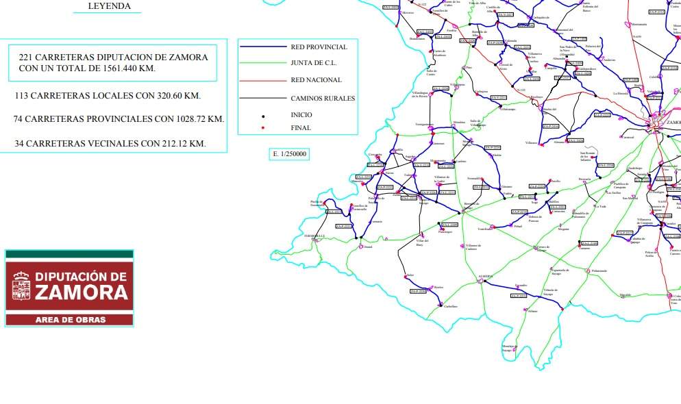 Mapa carreteras Diputación de Zamora