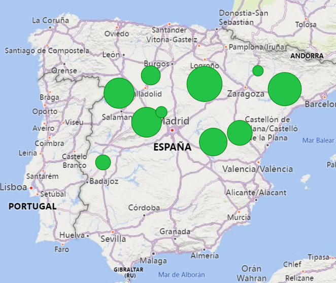 Mapa de media de profesionales especializados en cáncer en España por municipios
