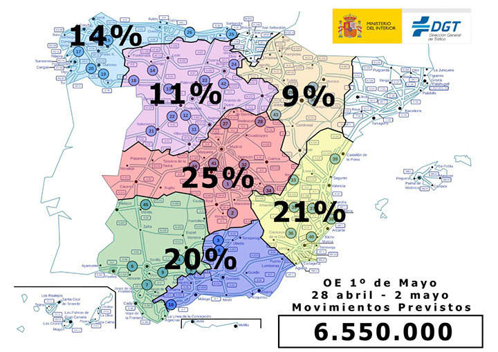 Previsión desplazamientos 1 de mayo