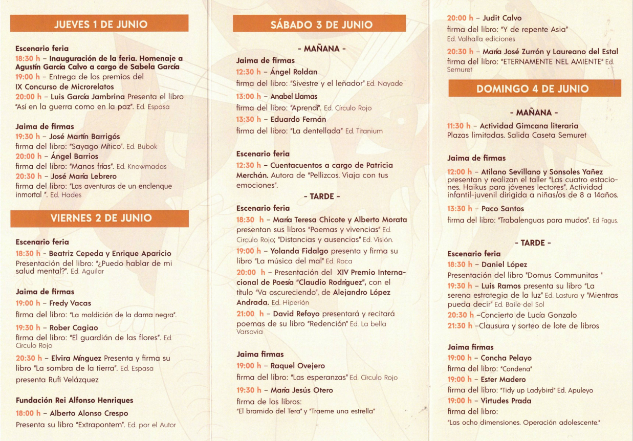 Programa actividades Feria del Libro Zamora 2023
