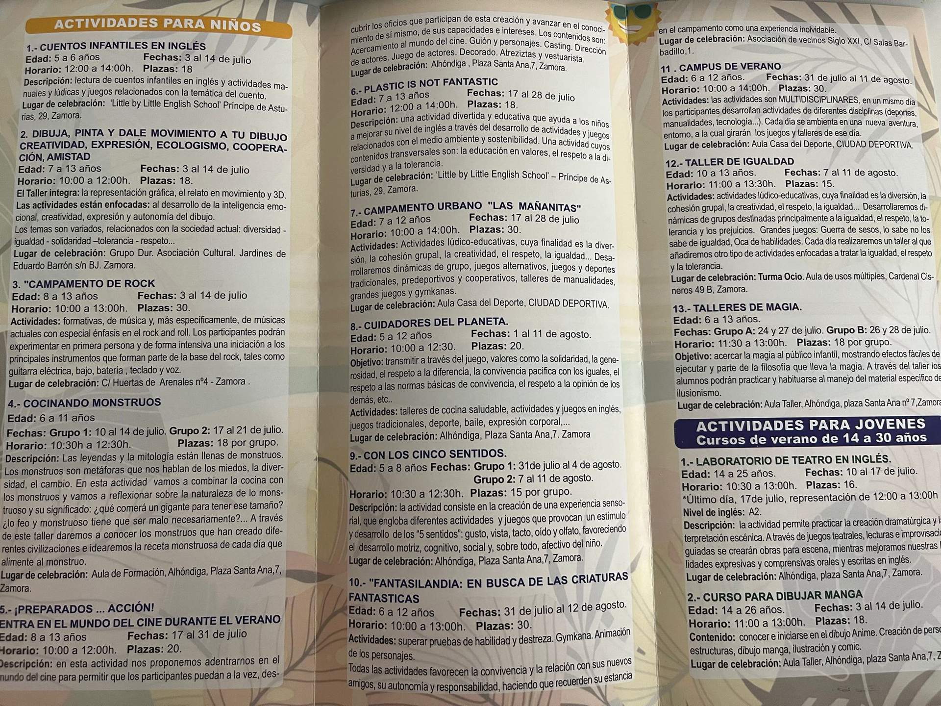 programa actividades de verano