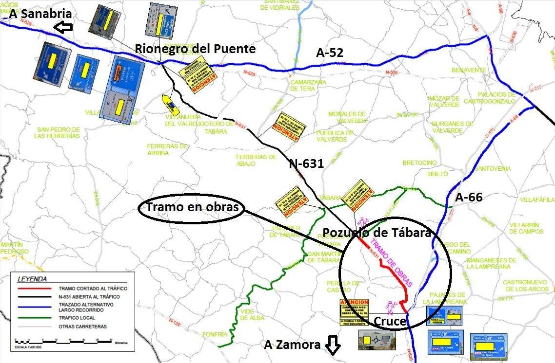 Desvíos por obras de la N-631