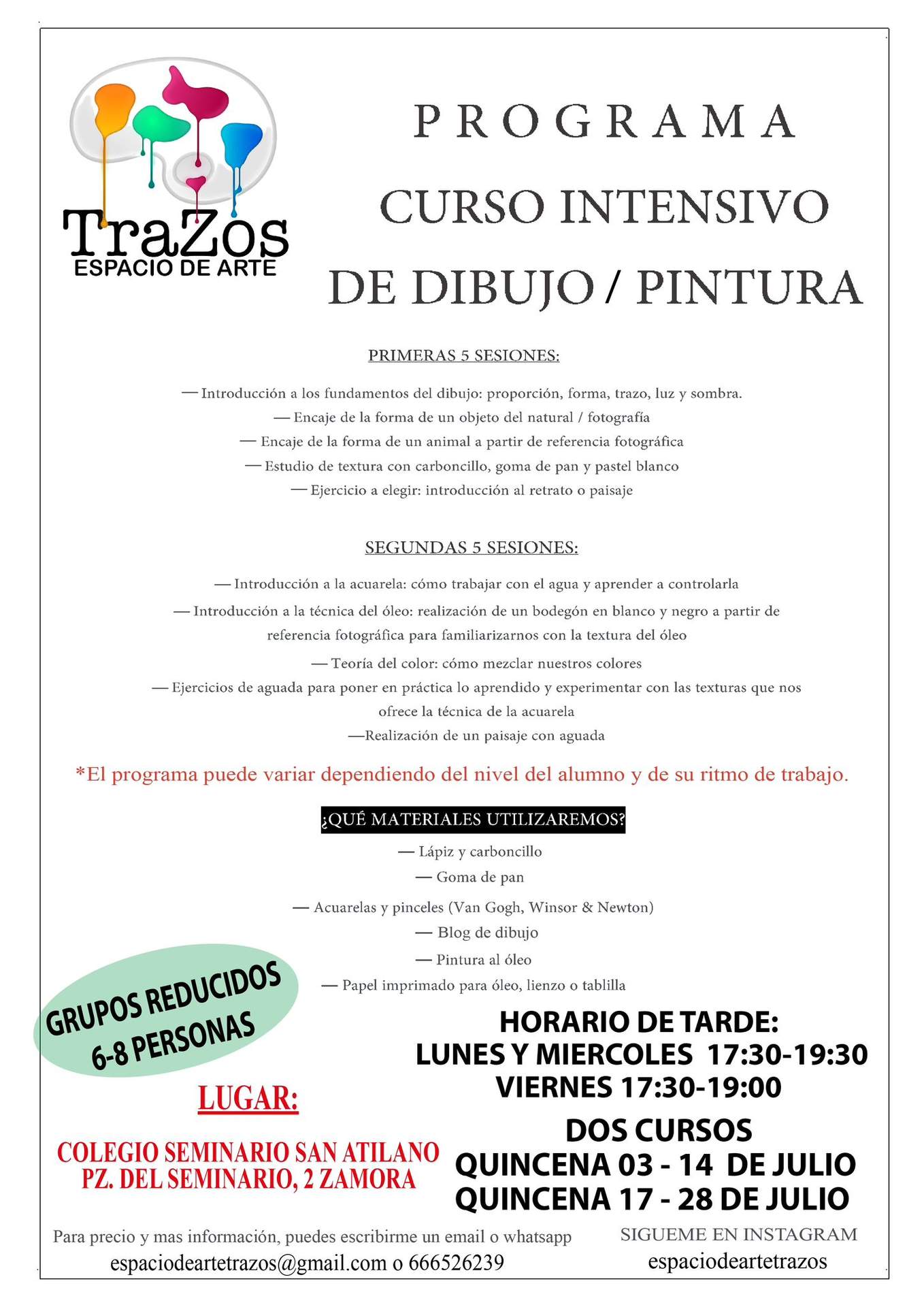 Talleres curso intensivo de dibujo y pintura