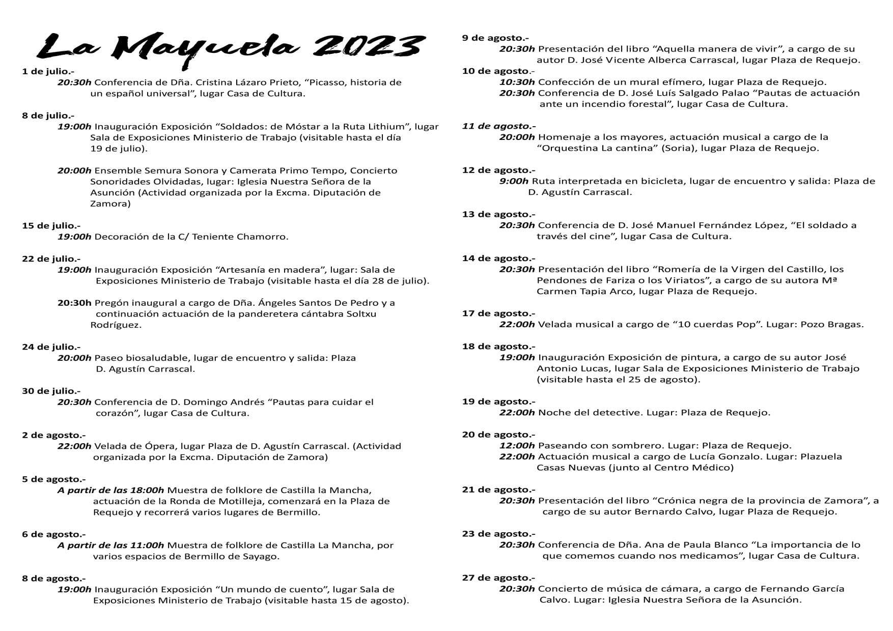 Programa cultural de verano en Bermillo 2023