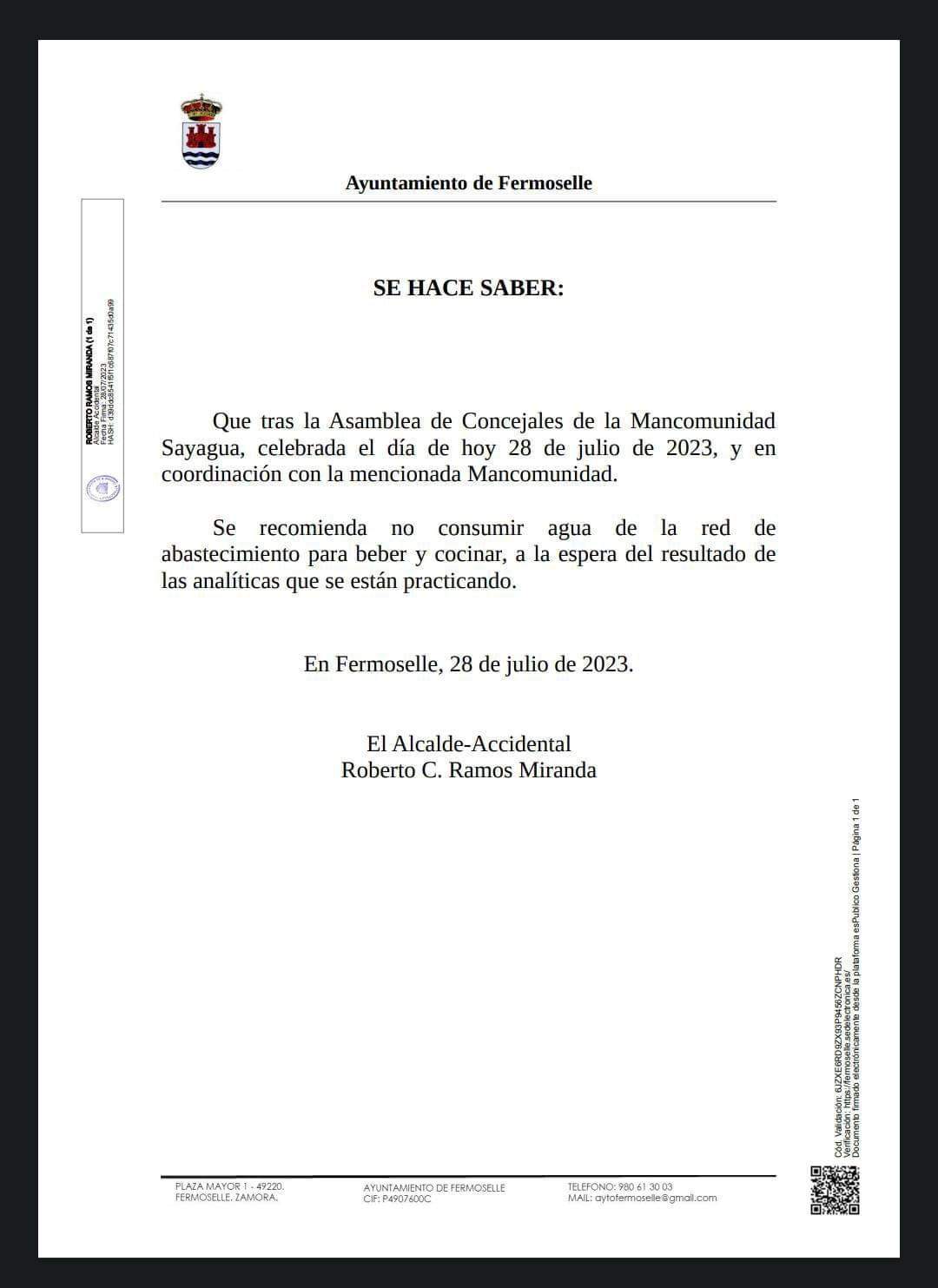 Bando municipal Ayuntamiento de Fermoselle