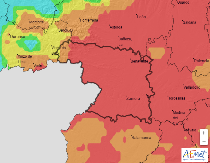 Mapa riesgo incendios forestales Zamora, miércoles 2 de agosto