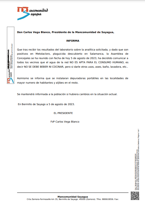 Comunicado Mancomunidad de Sayagua