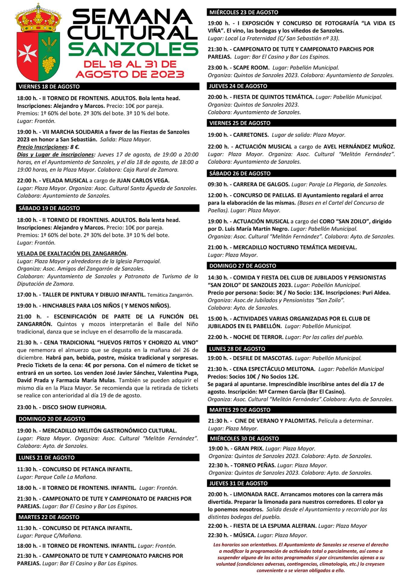 Programa de las fiestas de Sanzoles