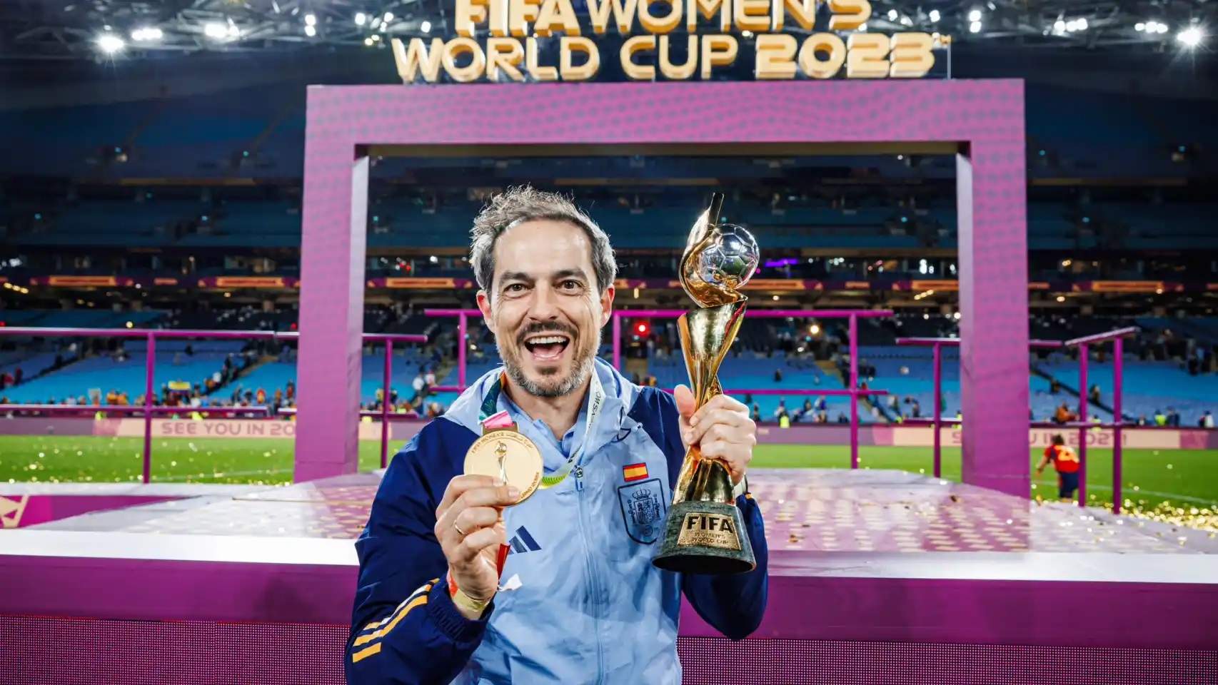 Eugenio Kenio Gonzalo durante la celebración del Mundial de Fútbol Femenino. Fotografía: Twitter