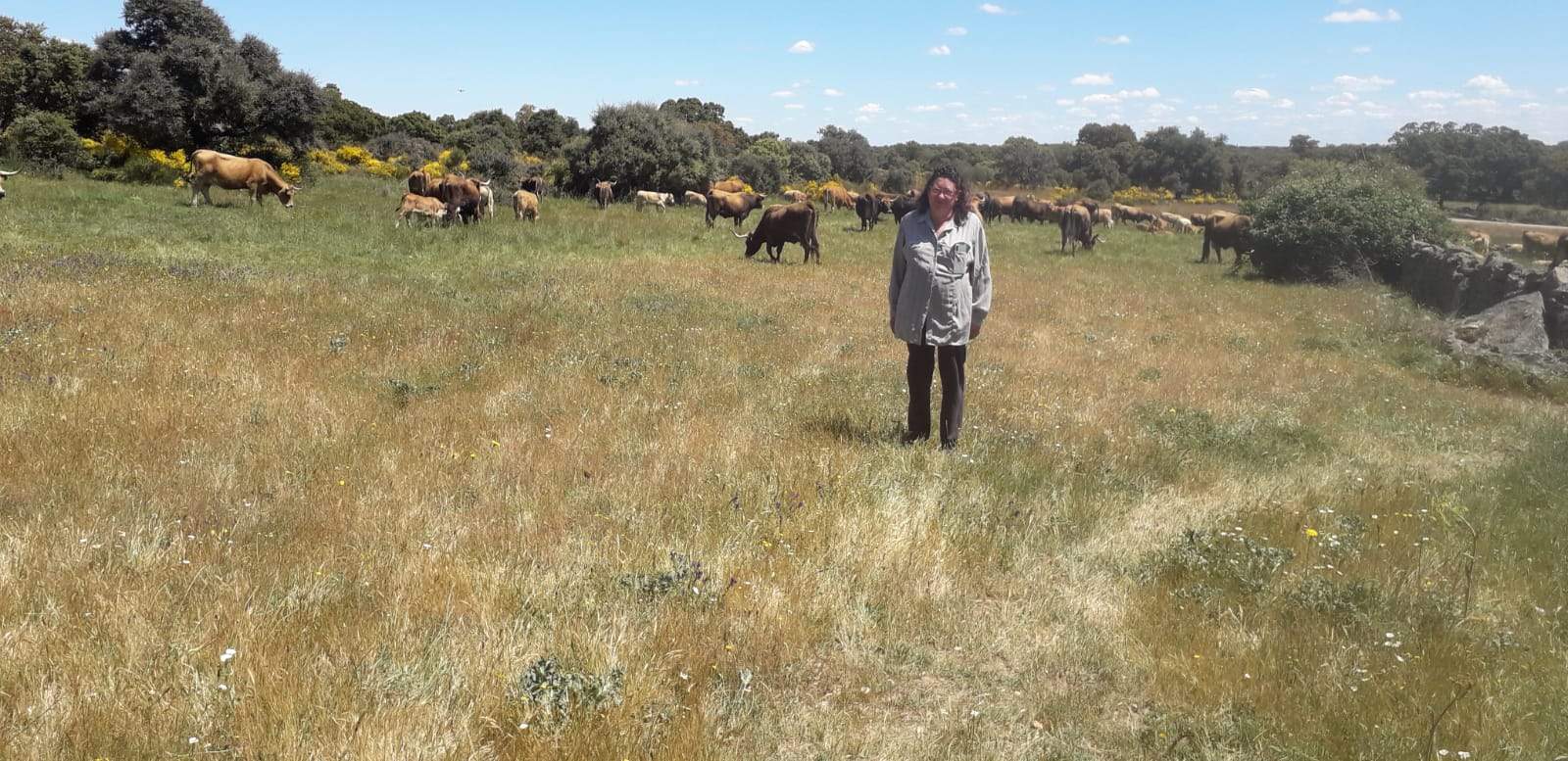Maruja con uno de los terneros de la explotación familiar en Arcillo. Fotografía: CEDIDA