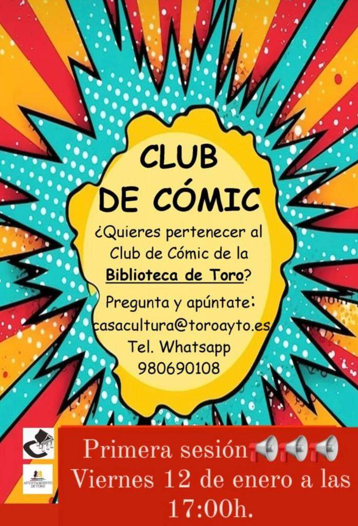 cartel club de cómic en la biblioteca de Toro