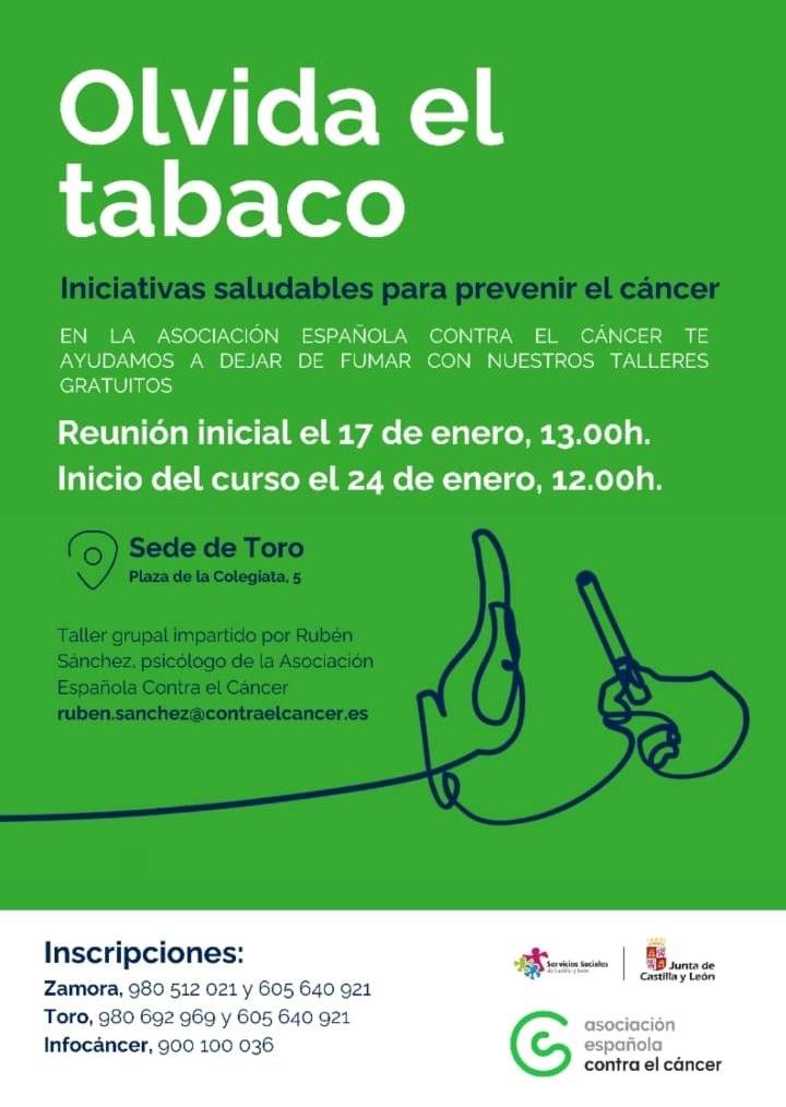 Cartel del curso para dejar el tabaco de la AECC Toro