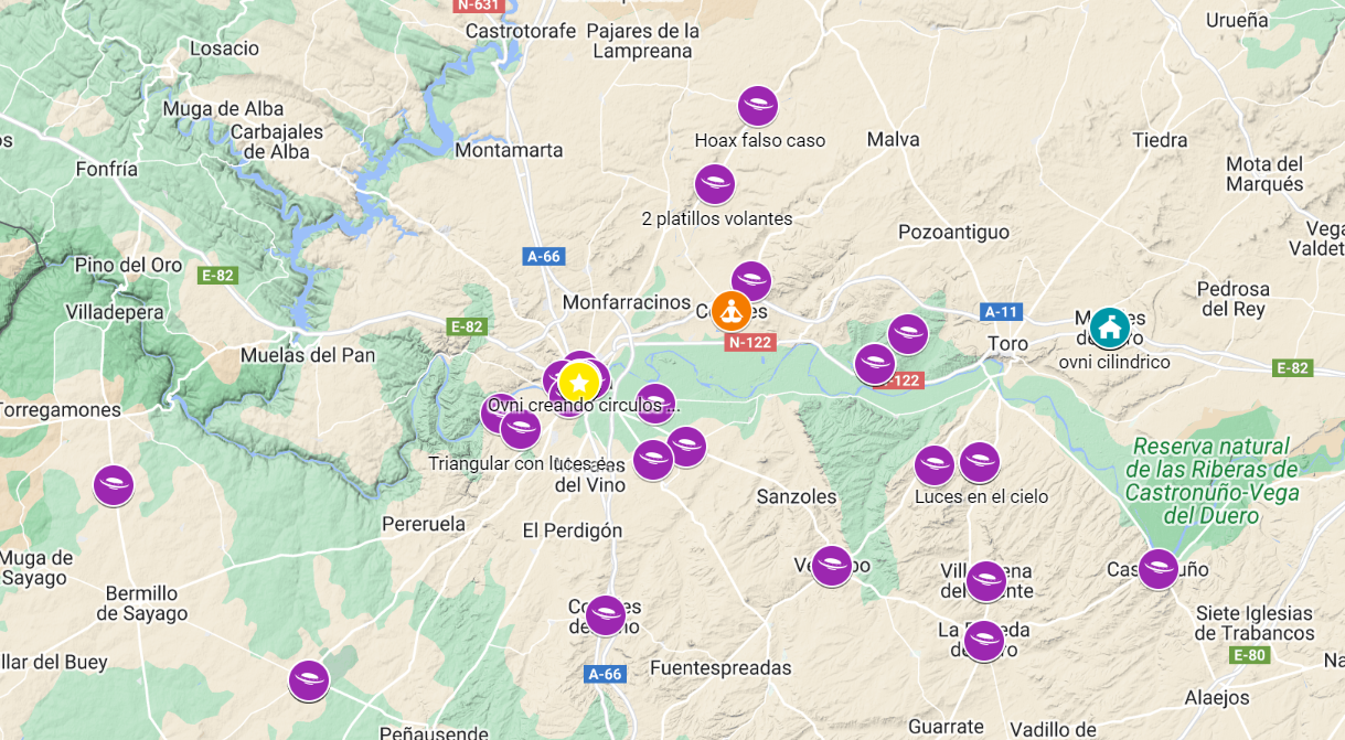 Mapa de actividades paranormales