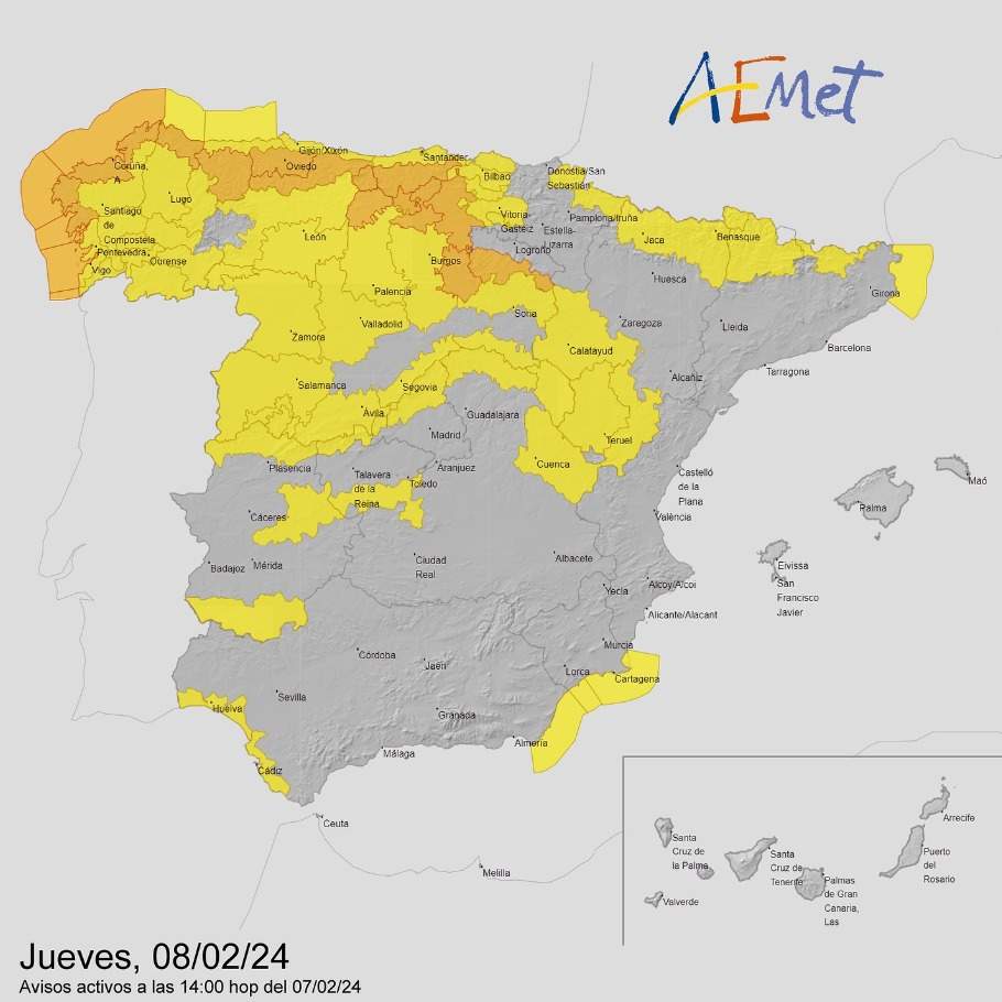Mapa alerta por el paso de la borrasca Karlotta