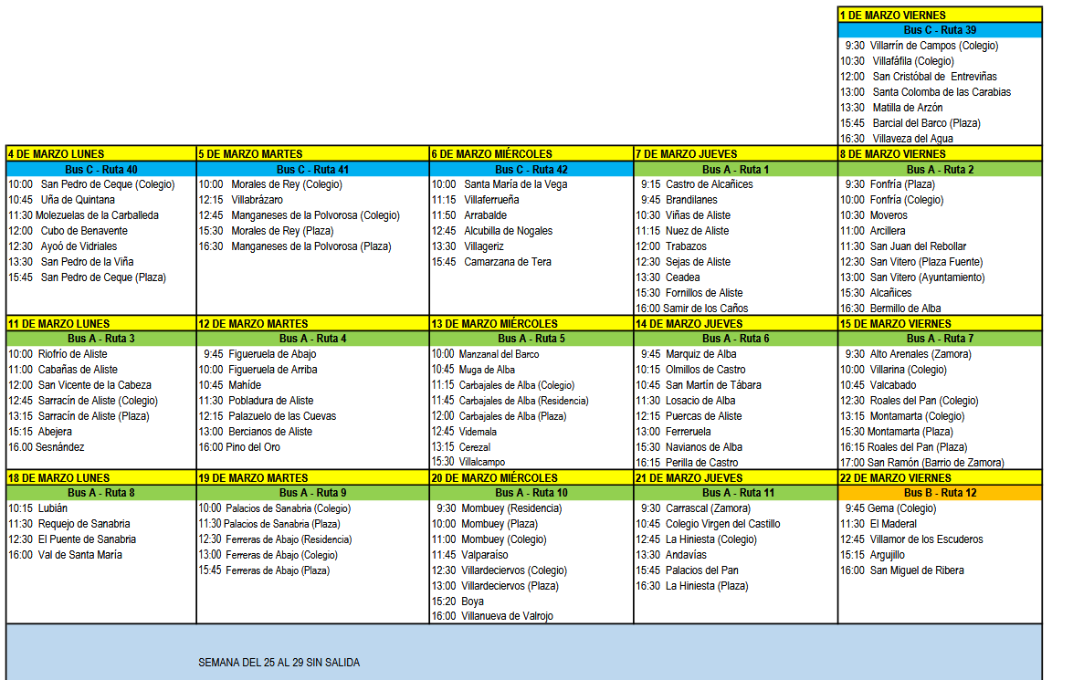 Ruta del bibliobus en marzo