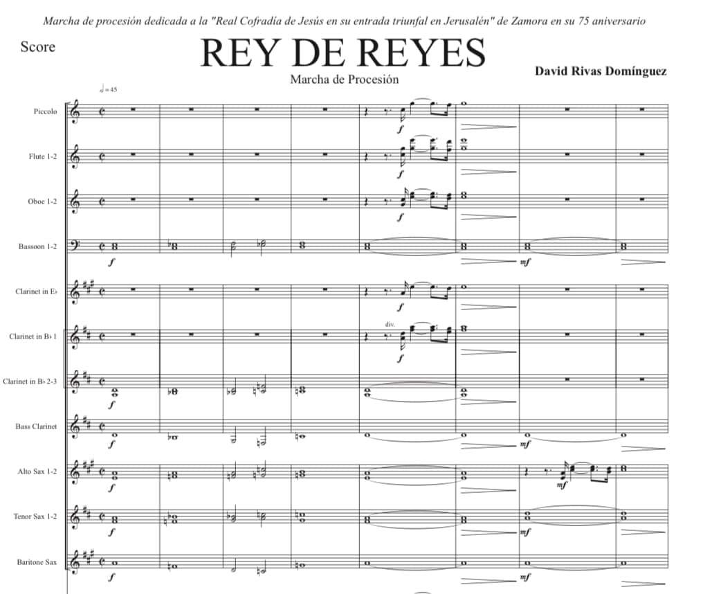 Partitura de la marcha "Rey de Reyes"