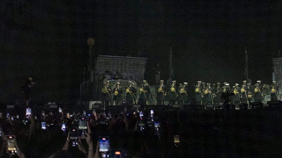 La Banda de cornetas y tambores del Santísimo Cristo de las Tres Caídas de Triana durante su actuación en el concierto de Saiko. Fotografía: CEDIDA