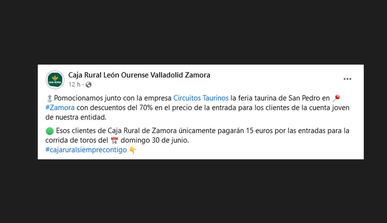 caja rural promociona descuento en circuito taurino
