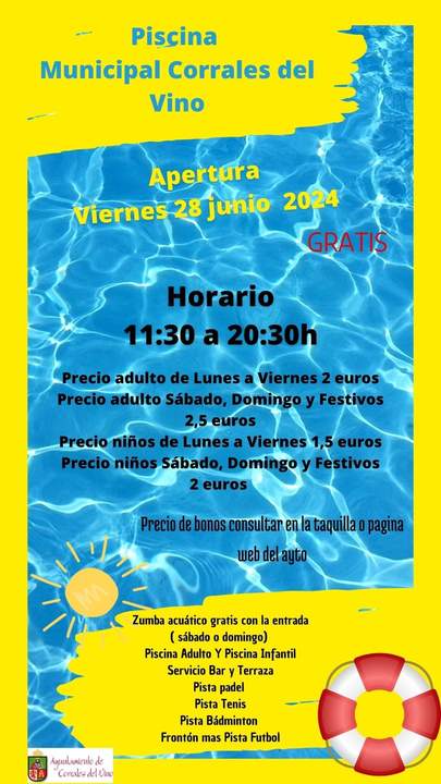 Cartel apertura piscina Corrales