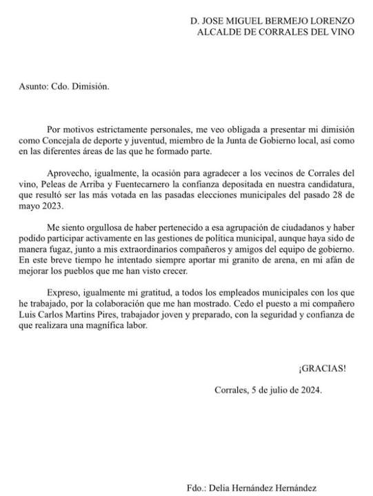 Carta de dimision