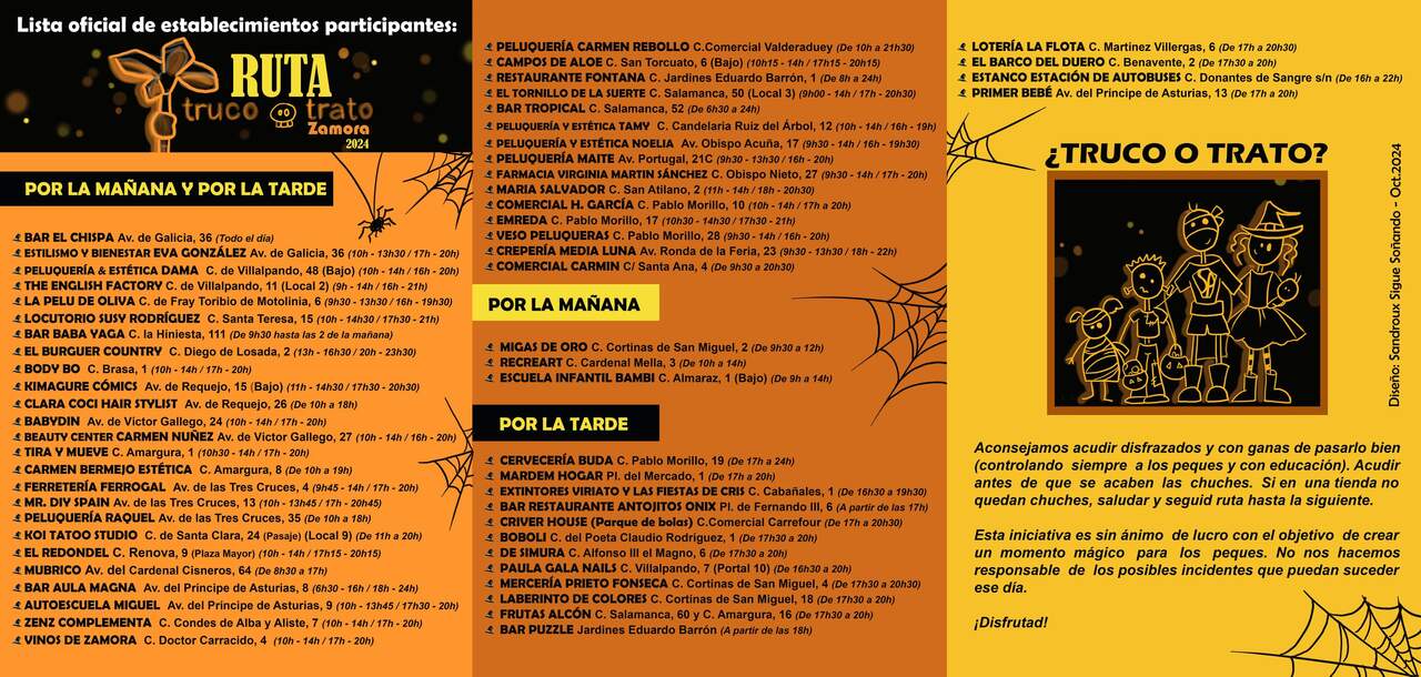 lista oficial de establecimientos de la ruta Truco o Trato de Zamora