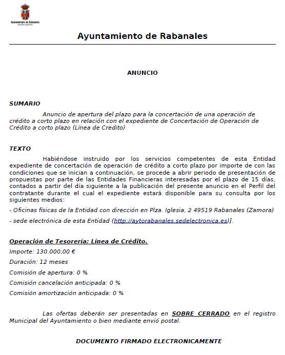 anuncio de la solicitud que acredita la petición realizada.