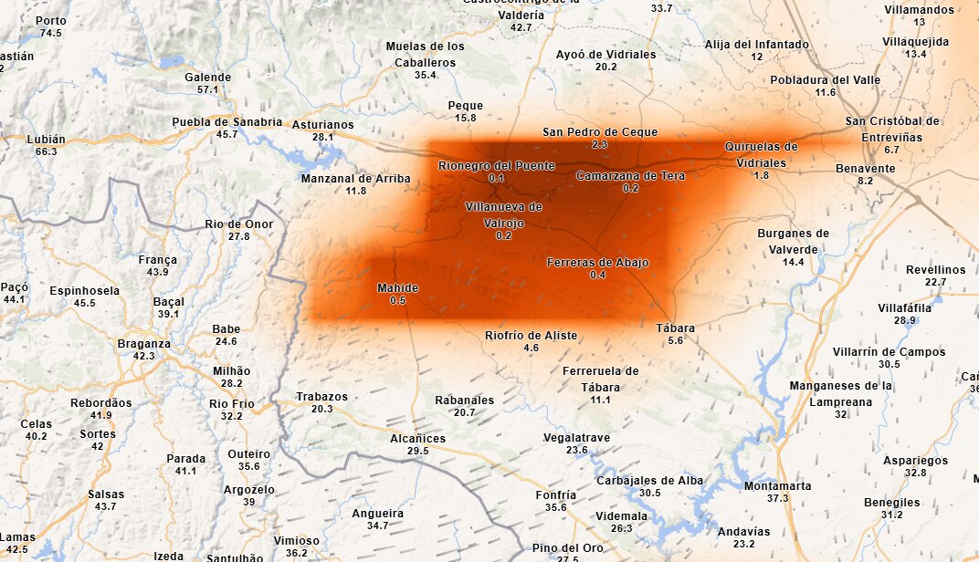 Mapa de niebla en la provincia de Zamora