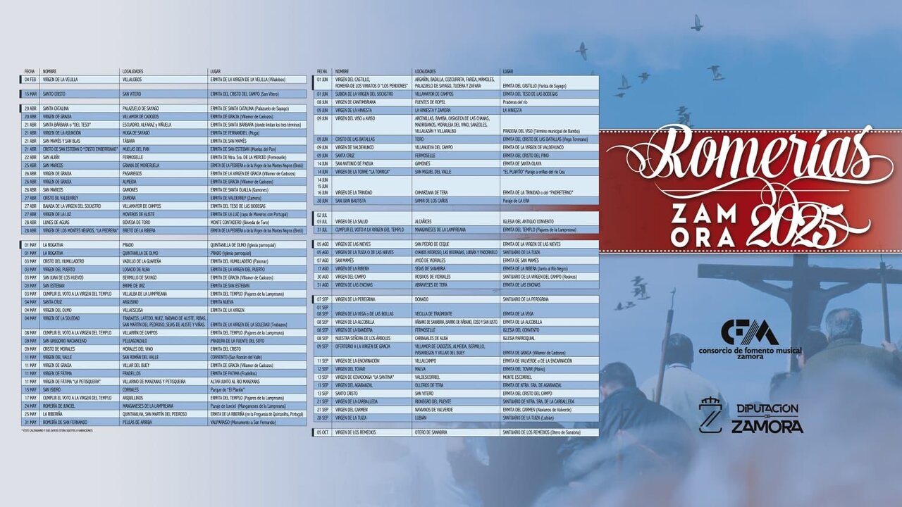 Calendario de Romerías de Zamora 2025