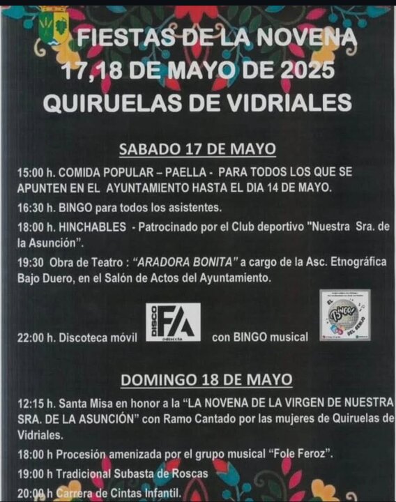 cartel fiestas de la novena de Quiruelas de Vidriales