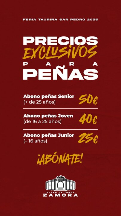 Descuentos para peñas festejos taurinos de San Pedro