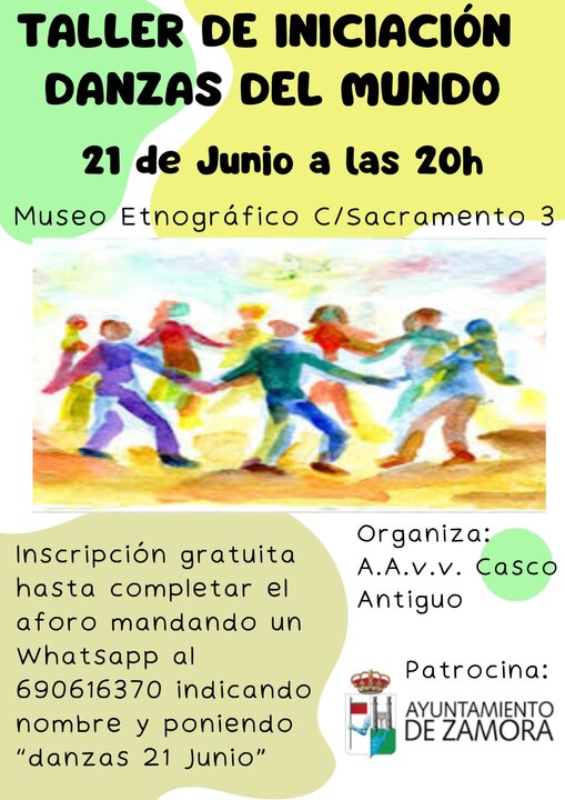 Cartel del taller gratuito de iniciación a las danzas del mundo
