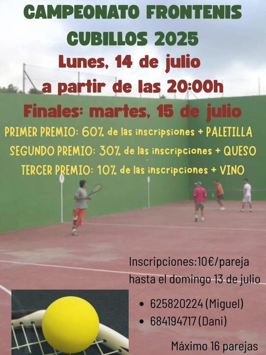Cartel Campeonato de Frontenis en Cubillos