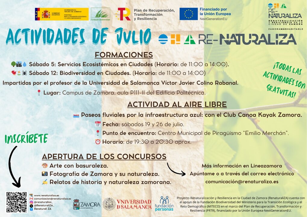 Actividades de Renaturaliza para el mes de julio.