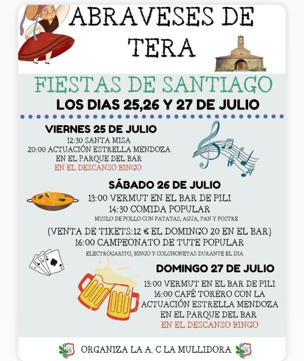 cartel fiestas de Abraveses de Tera en honor a Santiago