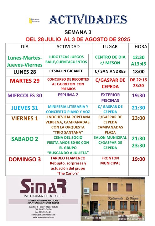 actividades semana cultural Fuentes de Ropel