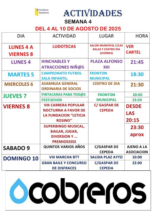 cartel semana 4 de Fuentes de Ropel