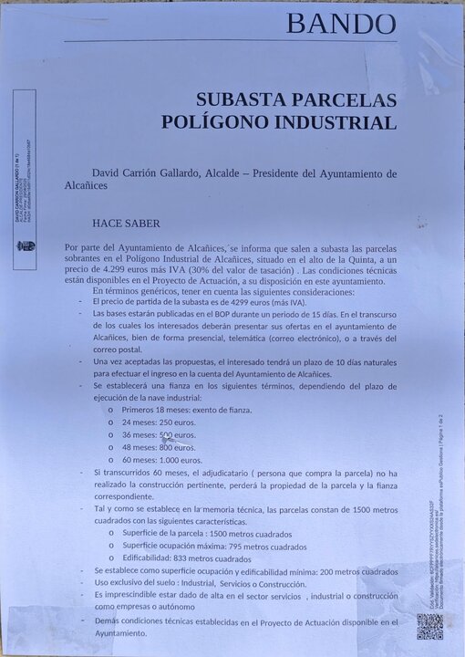 Subasta parcelas Alcañices