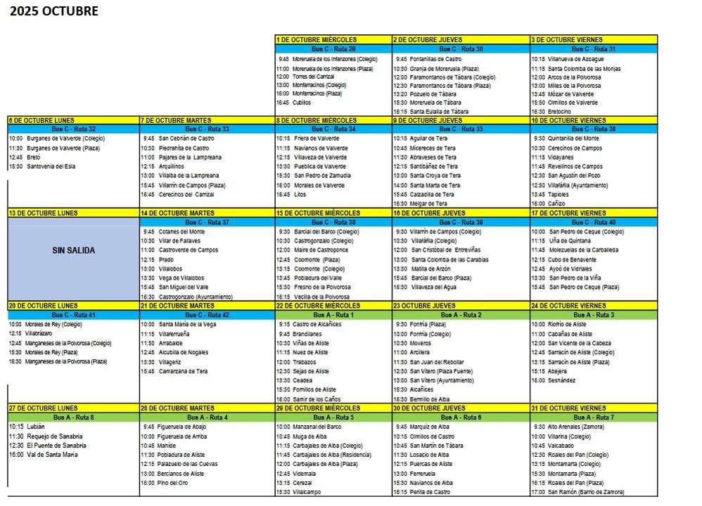 Rutas Bibliobus octubre- provincia de Zamora