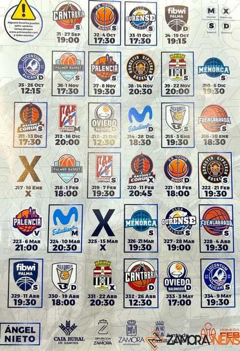 Calendario de la temporada CB Zamora