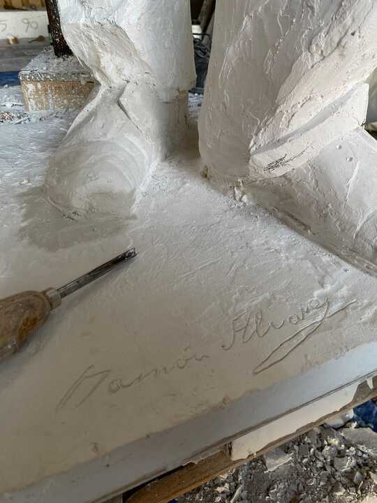 Proceso de creación de la escultura de Ramón Álvarez por David Alonso - imagen cedida