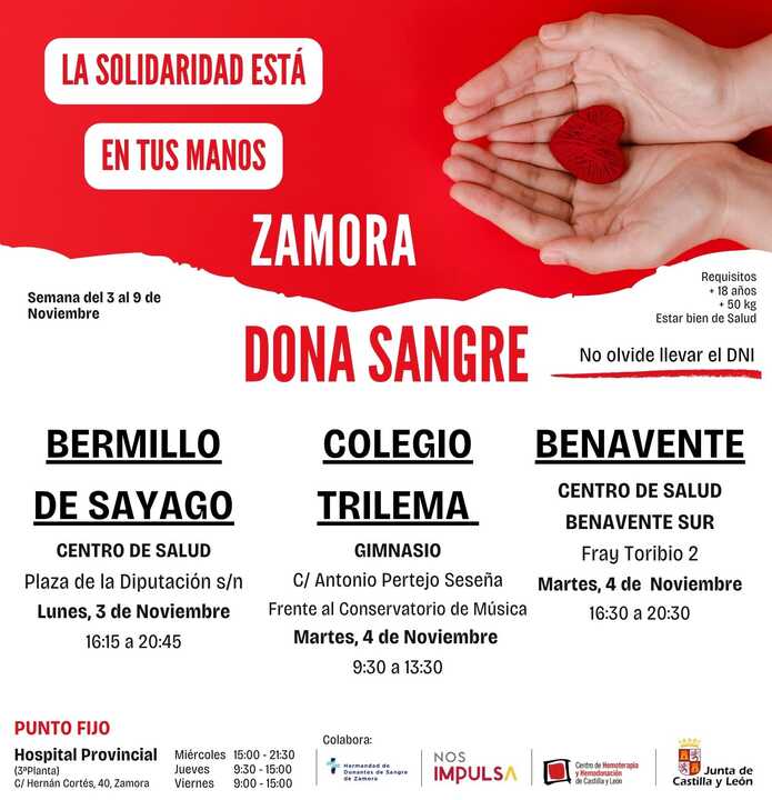 Donación de sangre Zamora primera semana de noviembre