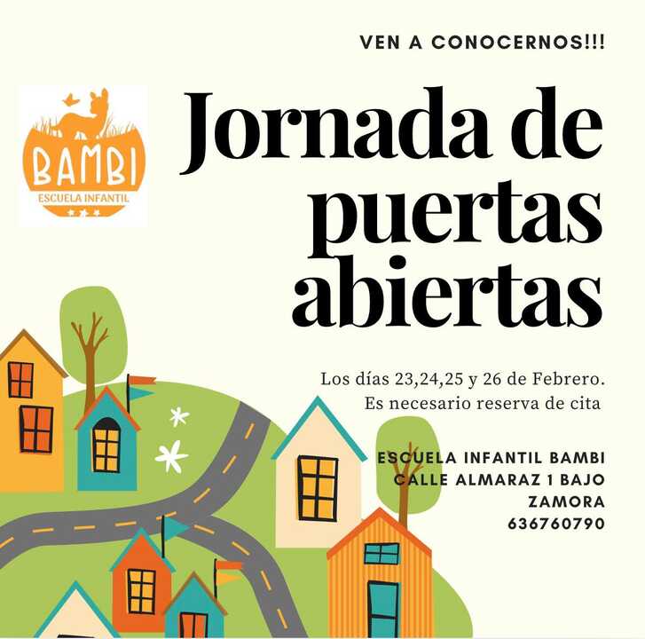 cartel jornadas de puertas abiertas en Escuela Bambi