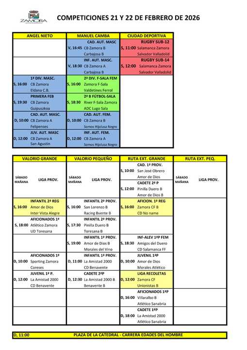 Horarios de competiciones
