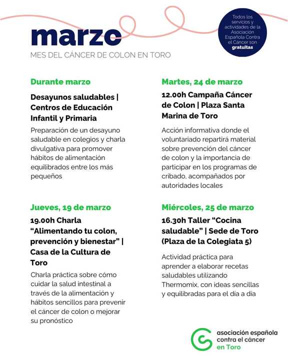 Actividades y talleres marzo AECC Zamora en Toro