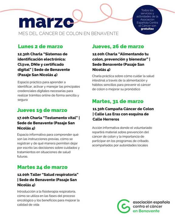 Actividades marzo AECC Zamora en Benavente