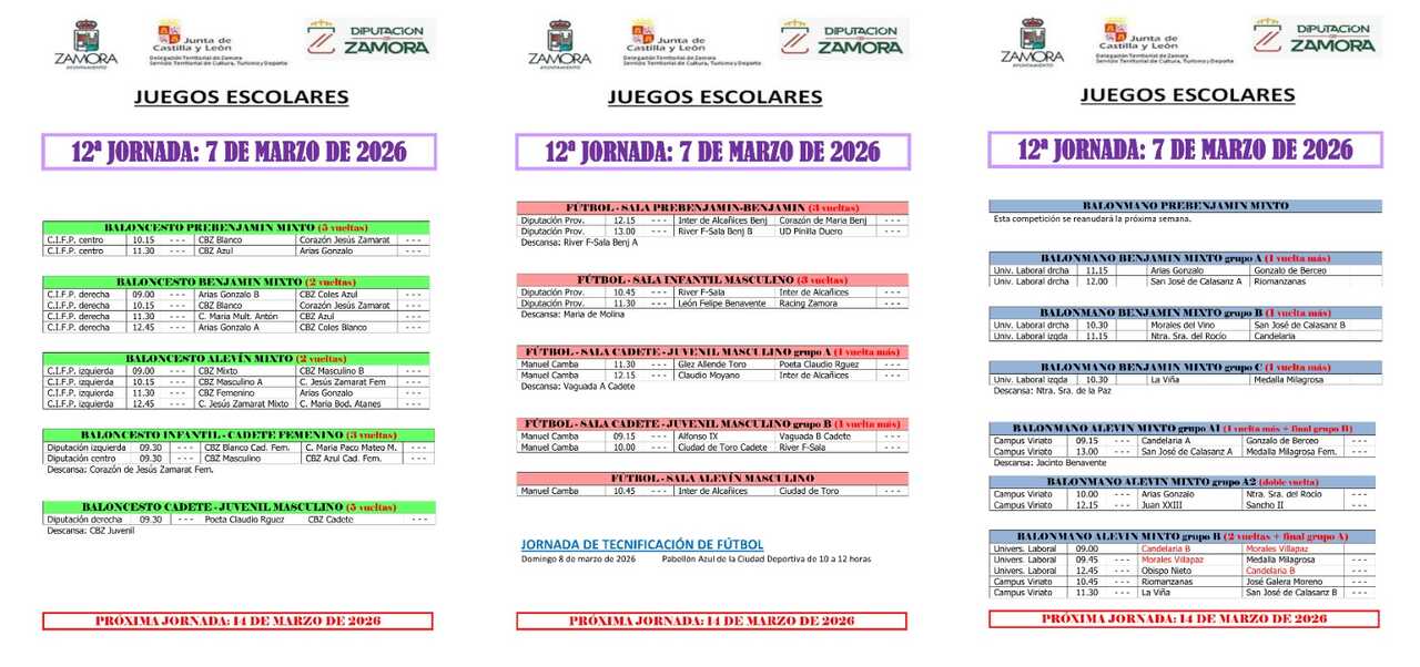 Horarios juegos escolares décima jornada
