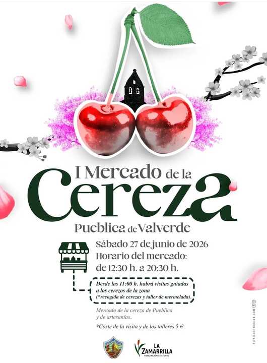 cartel mercado de la cereza en Pueblica de Valverde